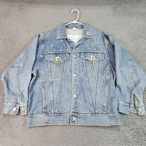 Vintage Frisco Jacket Womens Medium Denim Blue Western Star Rhinestone 80s 90s